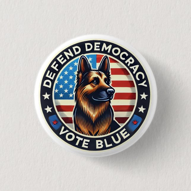 Defend Democracy - Vote Blue - German Shepherd 3 Cm Round Badge (Front)