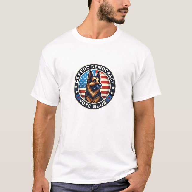 Defend Democracy - Vote Blue - German Shepherd T-Shirt (Front)