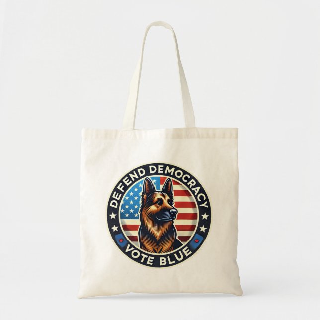 Defend Democracy - Vote Blue - German Shepherd Tote Bag (Front)