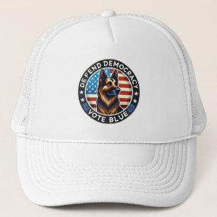 Defend Democracy - Vote Blue - German Shepherd Trucker Hat