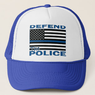 DEFEND-POLICE-Blue Line Flag Trucker Hat