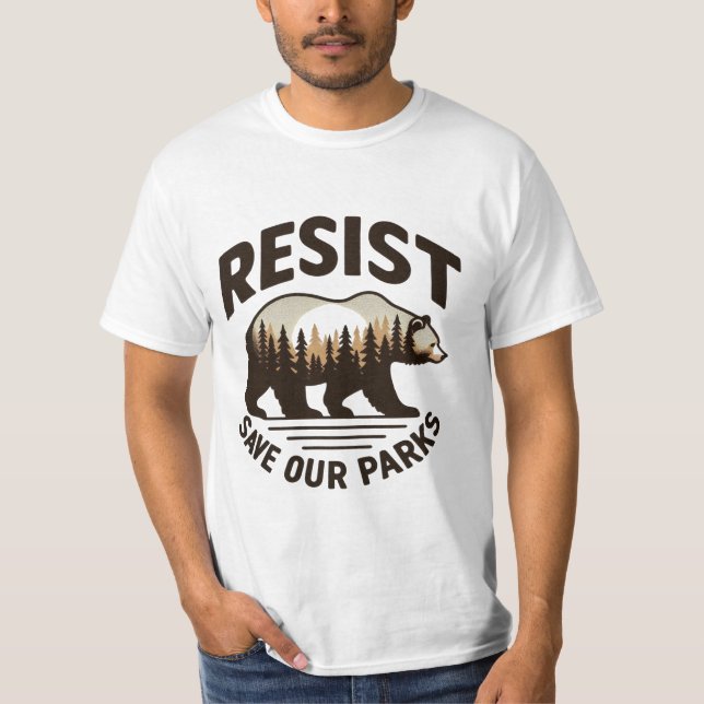 Defend Wilderness – Resist Save Our Parks Bear Art T-Shirt (Front)
