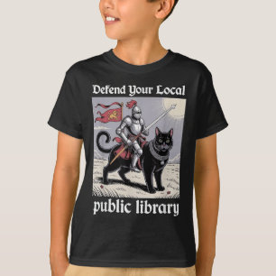 Defend Your Local Public Library Funny Knight Cat T-Shirt