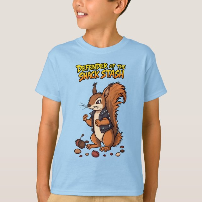 Defender of the Snack Stash Tough Squirrel Guardin T-Shirt (Front)