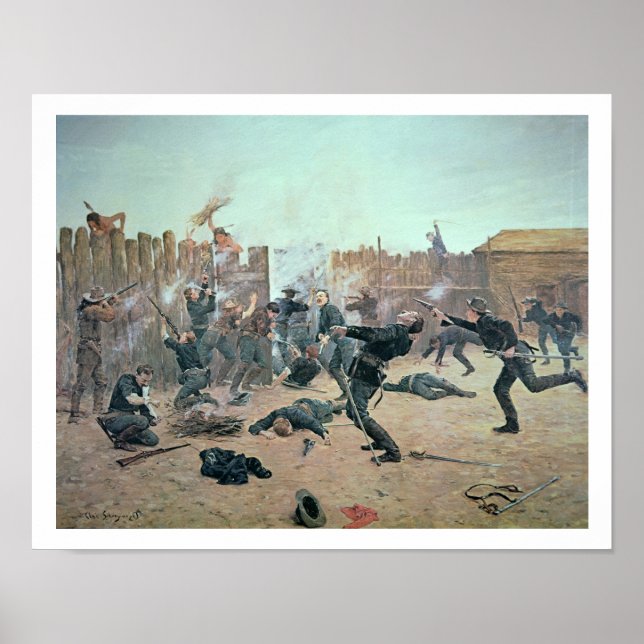 Defending the Fort: Indians attack a U.S. Cavalry Poster (Front)