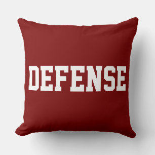 DEFENSE Athletic White Text On Bold Deep Red Cushion