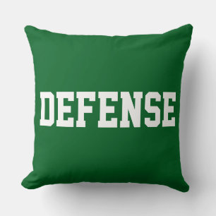 DEFENSE Athletic White Text On Bold Forest Green Cushion