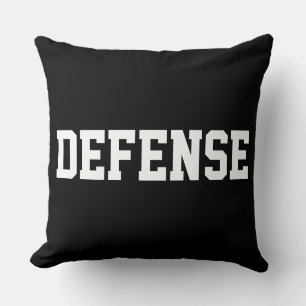 DEFENSE Athletic White Text On Bold Sporty Black Cushion