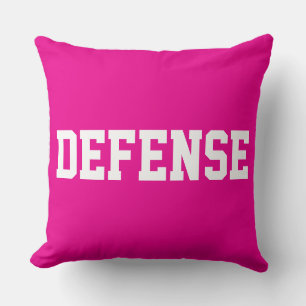 DEFENSE Athletic White Text On Bright Hot Pink Cushion