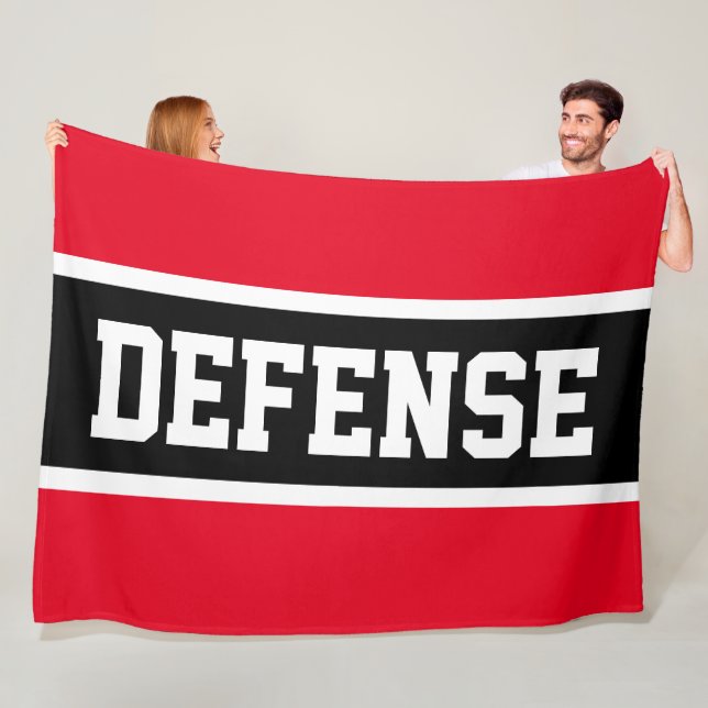 DEFENSE Bold Sporty Bright Red Black White Stripes Fleece Blanket (In Situ)