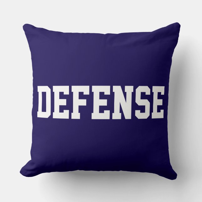 DEFENSE Fun Athletic White Text On Deep Navy Blue Cushion (Front)