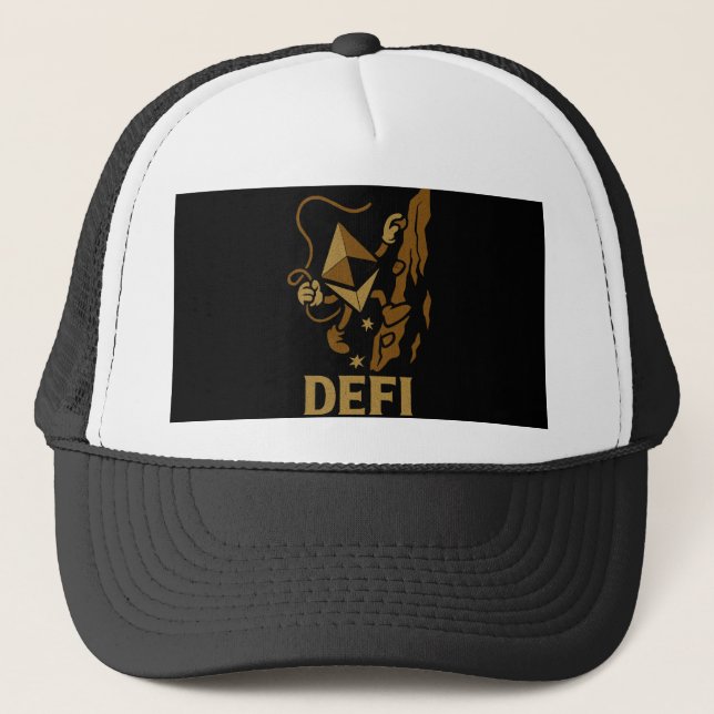 DeFi Ethereum Climber for Crypto Adventurers Stake Trucker Hat (Front)