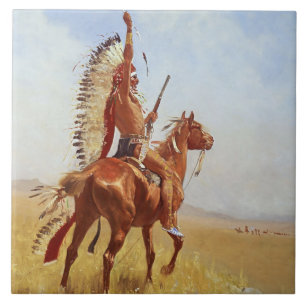“Defiance” Western Art by Frederic Remington Ceramic Tile