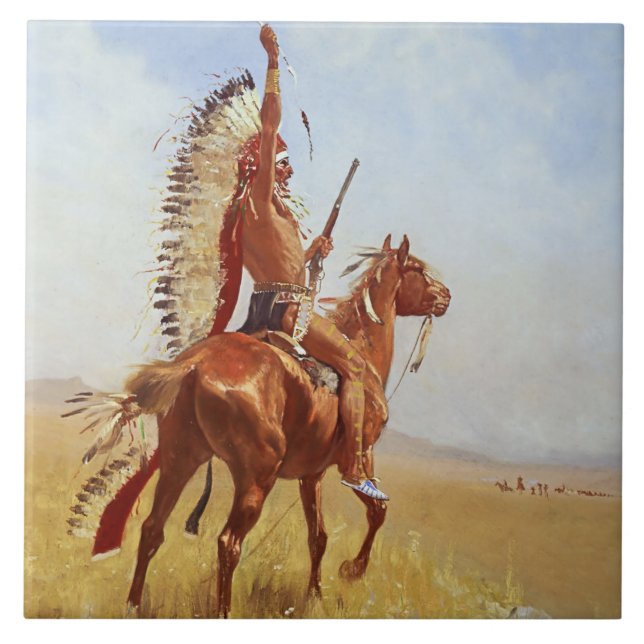 “Defiance” Western Art by Frederic Remington Ceramic Tile (Front)