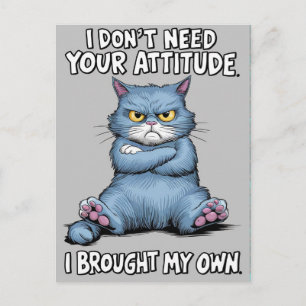 Defiant Blue Cat Rejects Attitude  Postcard