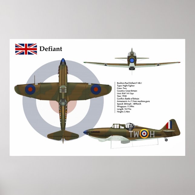 Defiant Mk I 141 Squadron Poster (Front)