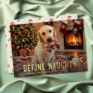 Define Naughty Dog Funny Photo Christmas Foil Holiday Card