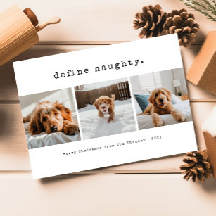 Define Naughty Funny Pet Dog Photo Christmas Holiday Card