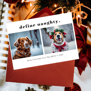 Define Naughty Funny Pet Dog Photo Christmas Holiday Card