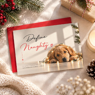 Define Naughty Funny Script Dog Photo Christmas Holiday Card