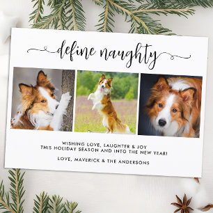 Define Naughty Personalised Funny 3 Pet Photos Holiday Card
