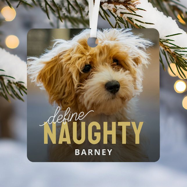 Define Naughty Pet Photo Christmas Metal Tree Decoration (Creator Uploaded)