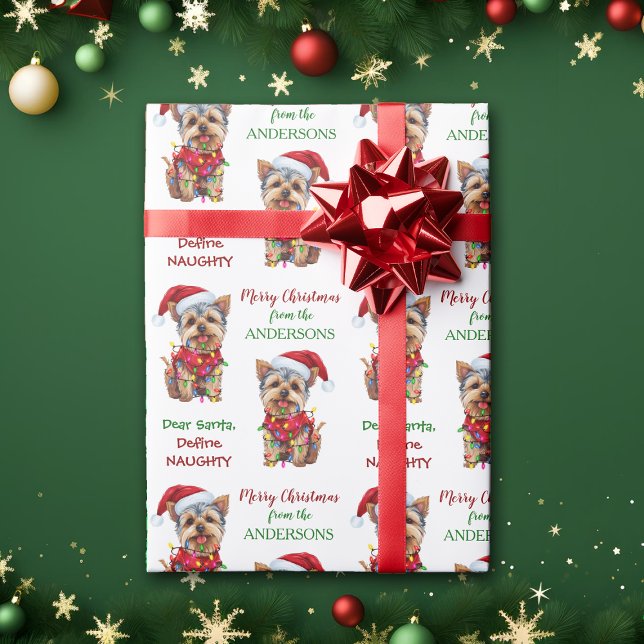 Define Naughty Santa Yorkie Christmas Wrapping Paper (Creator Uploaded)