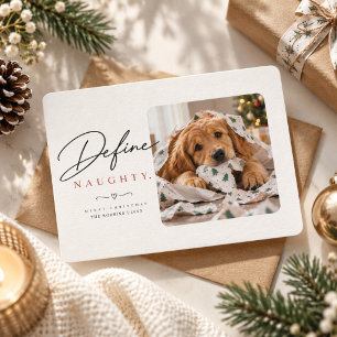 Define Naughty Script Funny Dog Photo Christmas Holiday Card