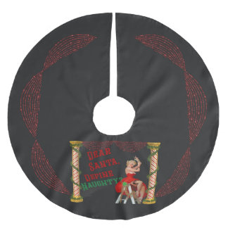 Define Naughty Vintage Pin-Up Girl Christmas Brush Brushed Polyester Tree Skirt