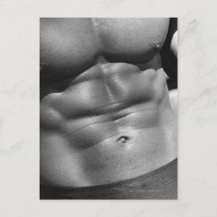 Defined abdomen of bodybuilder postcard