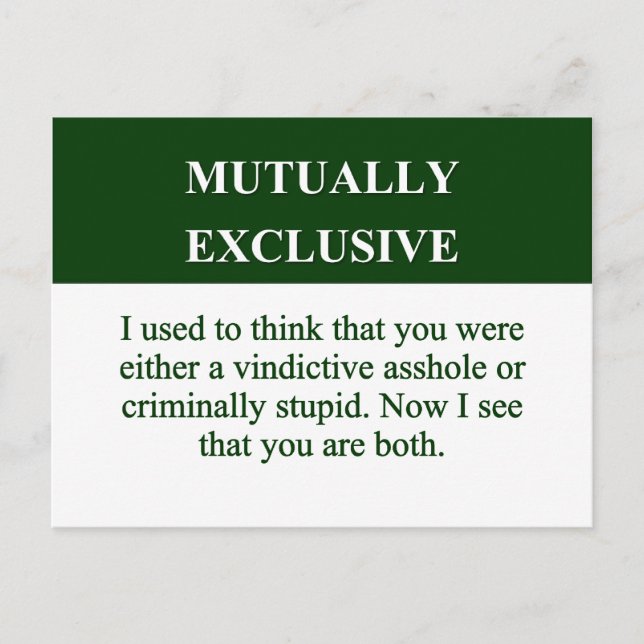 Defining the Meaning of Mutually Exclusive (2) Postcard (Front)