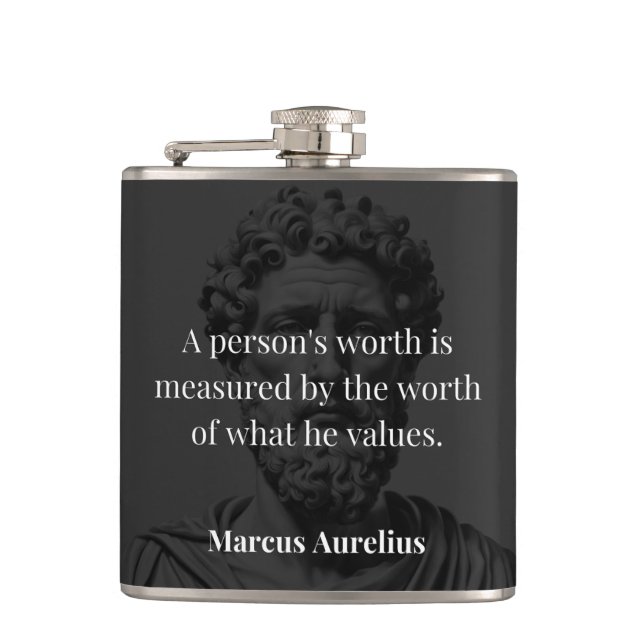 Defining Worth: Marcus Aurelius on Values Hip Flask (Front)