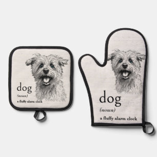 Definition for DOG On Whitewashed Wood Oven Mitt & Pot Holder Set