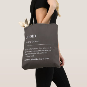 Definition of mum with kids names modern taupe tote bag