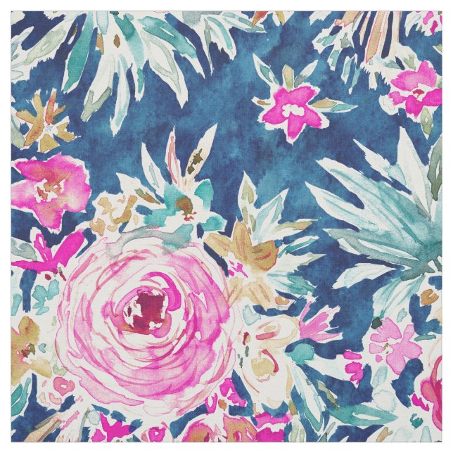 DEFLORABLE Pink Blue Watercolor Floral Fabric (Swatch)