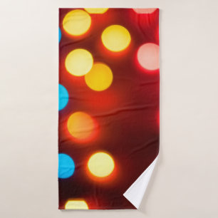 Defocused christmas lights. New Year bokeh. Abstra Bath Towel