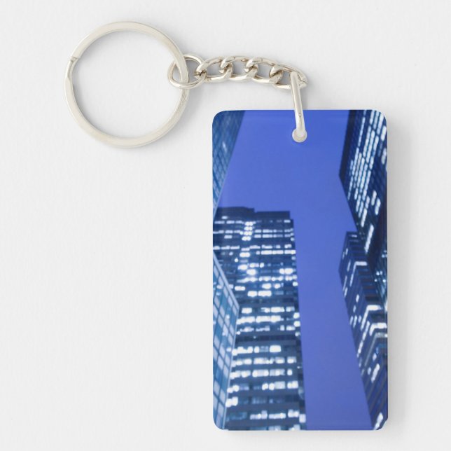 Defocused upward view of office building windows key ring (Front)