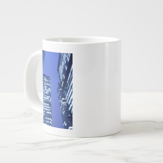 Defocused upward view of office building windows large coffee mug (Front Left)