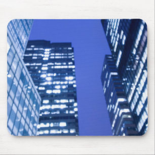 Defocused upward view of office building windows mouse pad