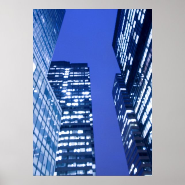 Defocused upward view of office building windows poster (Front)