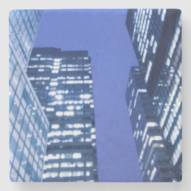 Defocused upward view of office building windows stone coaster (Front)