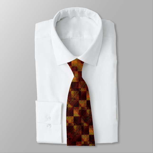 Deformed plaid dirty with rust or woody tone tie (Tied)