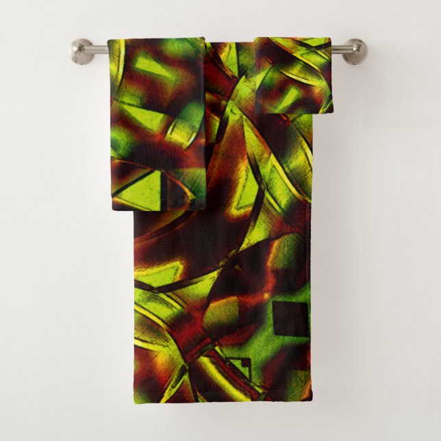 Deformed ties of burnt green ribbons bath towel set (Insitu)