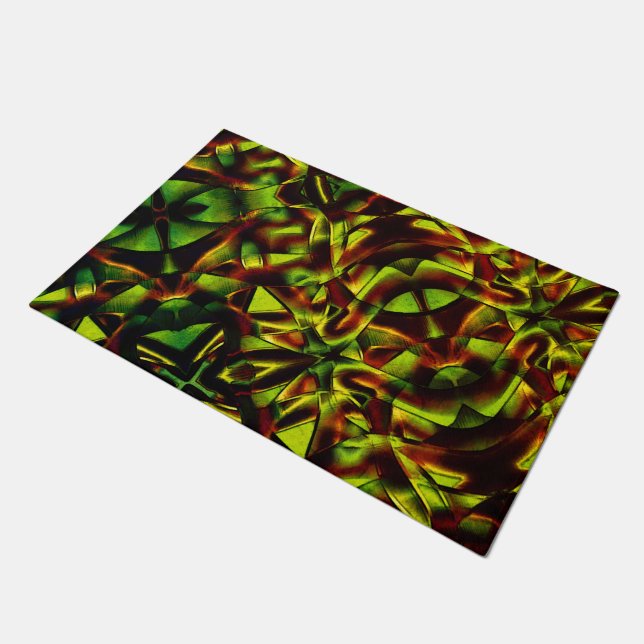 Deformed ties of burnt green ribbons doormat (Angled)