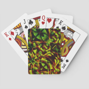 Deformed ties of burnt green ribbons playing cards