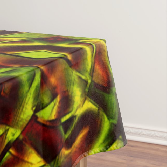 Deformed ties of burnt green ribbons tablecloth (In Situ)