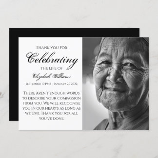 Deft Black Calligraphy Celebration of Life Funeral Thank You Card