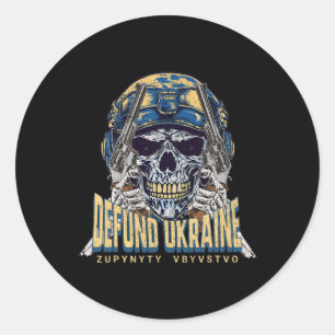 Defund Ukraine Anti-war Helmeted Armed Skull Ukrai Classic Round Sticker