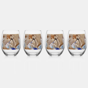 Degas Dancer With Blue Ribbon Drinkware Set Stemless Wine Glass