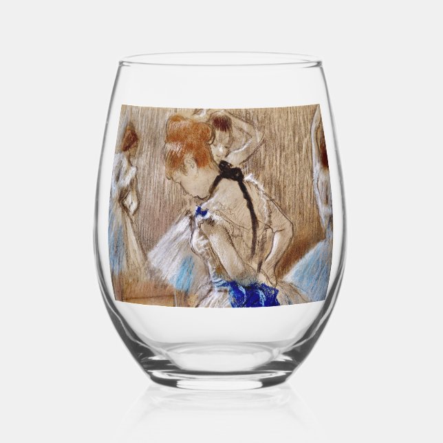 Degas Dancer With Blue Ribbon Drinkware Set Stemless Wine Glass (Front)